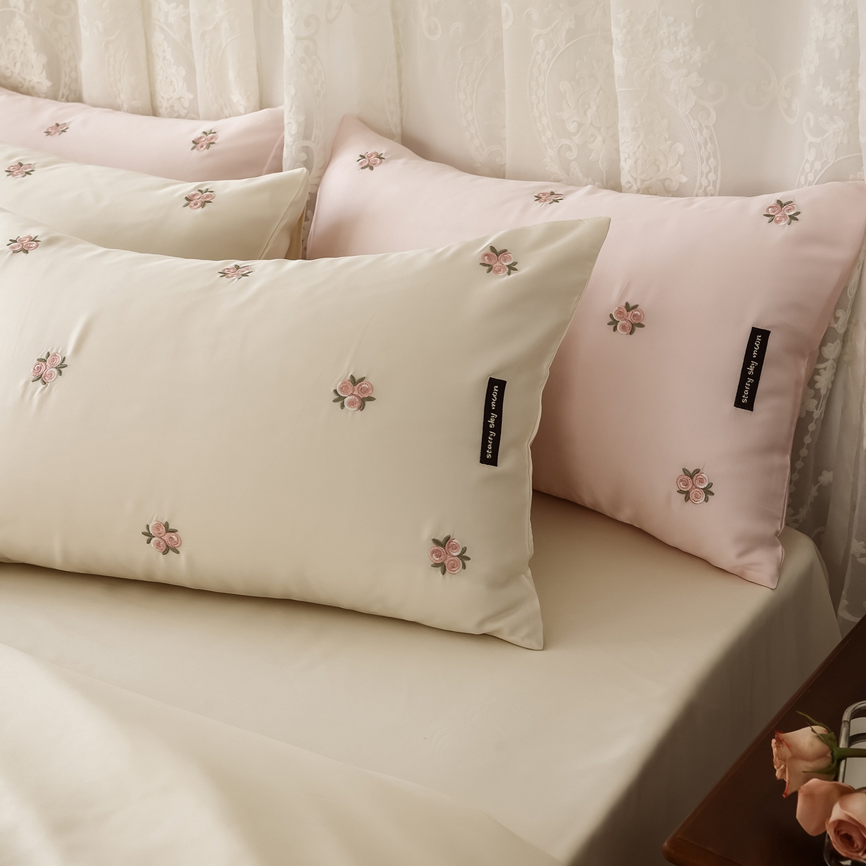 91家纺网 家纺一手货源 找家纺 初拾 2026新款60支进口奥地利兰精天丝四件套-玫瑰少女 玫瑰少女-月光白