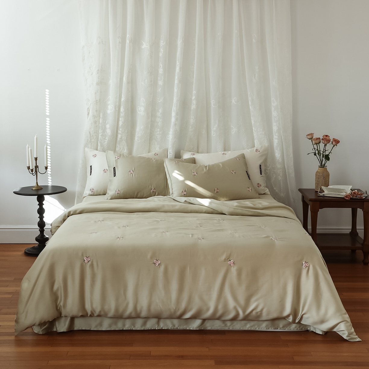 初拾 2026新款60支进口奥地利兰精天丝四件套-玫瑰少女 玫瑰少女-茉香奶绿