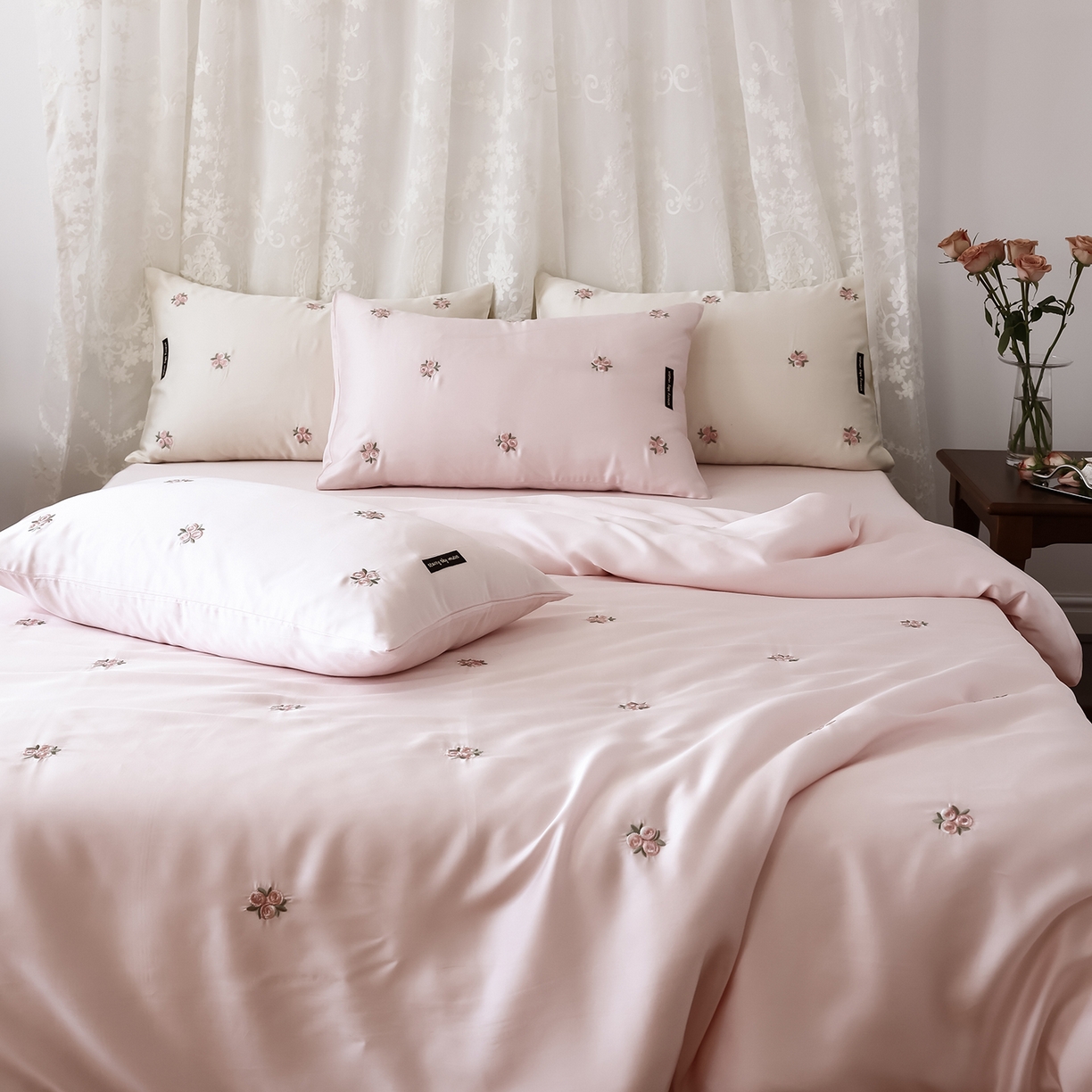 91家纺网 家纺一手货源 找家纺 初拾 2026新款60支进口奥地利兰精天丝四件套-玫瑰少女 玫瑰少女-少女粉