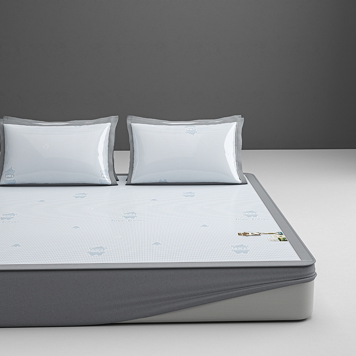 小牛席业 2026新款【建模风格】双PE高凉感-韩版小熊提花冰丝席席子凉席-床笠款 蓝色