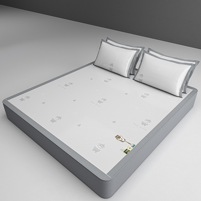 91家纺网 家纺一手货源 找家纺 小牛席业 2026新款【建模风格】双PE高凉感-韩版小熊提花冰丝席席子凉席-床笠款 灰色