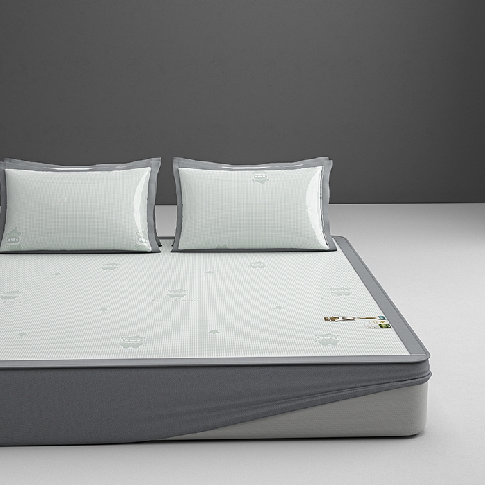 91家纺网 家纺一手货源 找家纺 小牛席业 2026新款【建模风格】双PE高凉感-韩版小熊提花冰丝席席子凉席-床笠款 抹茶