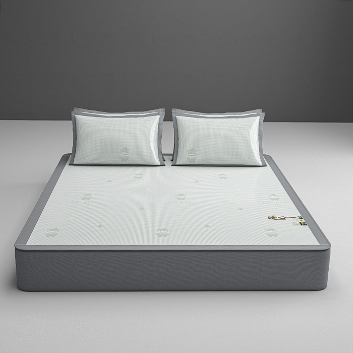 91家纺网 家纺一手货源 找家纺 小牛席业 2026新款【建模风格】双PE高凉感-韩版小熊提花冰丝席席子凉席-床笠款 抹茶