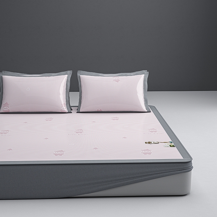 小牛席业 2026新款【建模风格】双PE高凉感-韩版小熊提花冰丝席席子凉席-床笠款 粉色