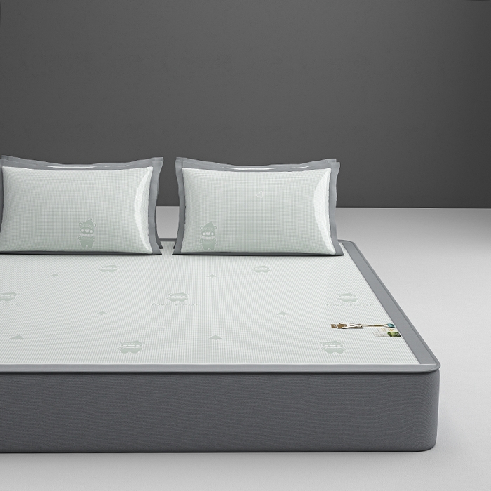 91家纺网 家纺一手货源 找家纺 小牛席业 2026新款【建模风格】双PE高凉感-韩版小熊提花冰丝席席子凉席-床笠款 抹茶