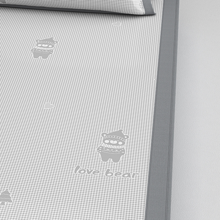 91家纺网 家纺一手货源 找家纺 小牛席业 2026新款【建模风格】双PE高凉感-韩版小熊提花冰丝席席子凉席-床笠款 灰色