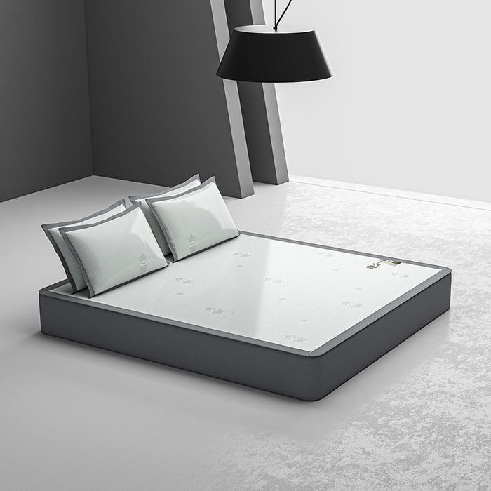 91家纺网 家纺一手货源 找家纺 小牛席业 2026新款【建模风格】双PE高凉感-韩版小熊提花冰丝席席子凉席-床笠款 抹茶