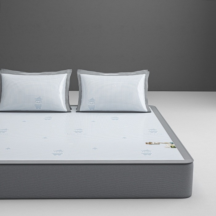 91家纺网 家纺一手货源 找家纺 小牛席业 2026新款【建模风格】双PE高凉感-韩版小熊提花冰丝席席子凉席-床笠款 蓝色