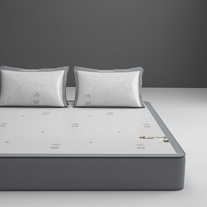 91家纺网 家纺一手货源 找家纺 小牛席业 2026新款【建模风格】双PE高凉感-韩版小熊提花冰丝席席子凉席-床笠款 灰色