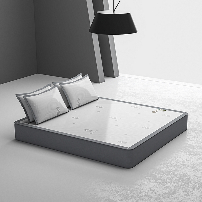 91家纺网 家纺一手货源 找家纺 小牛席业 2026新款【建模风格】双PE高凉感-韩版小熊提花冰丝席席子凉席-床笠款 灰色