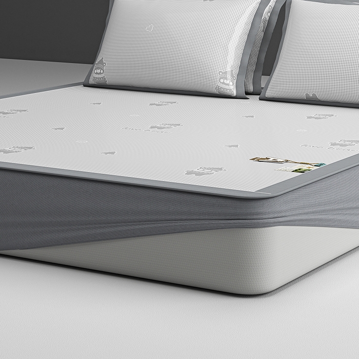 91家纺网 家纺一手货源 找家纺 小牛席业 2026新款【建模风格】双PE高凉感-韩版小熊提花冰丝席席子凉席-床笠款 灰色