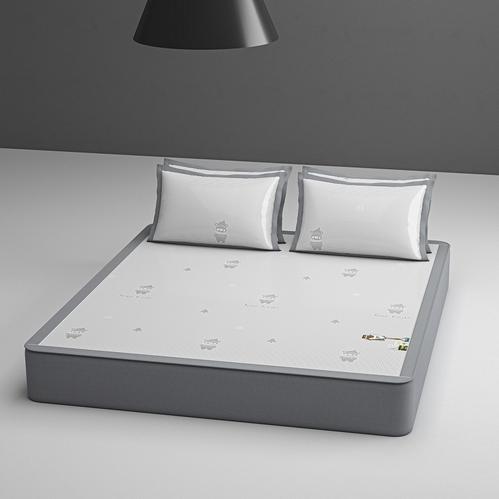 91家纺网 家纺一手货源 找家纺 小牛席业 2026新款【建模风格】双PE高凉感-韩版小熊提花冰丝席席子凉席-床笠款 灰色