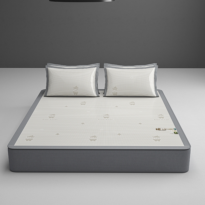 91家纺网 家纺一手货源 找家纺 小牛席业 2026新款【建模风格】双PE高凉感-韩版小熊提花冰丝席席子凉席-床笠款 香槟