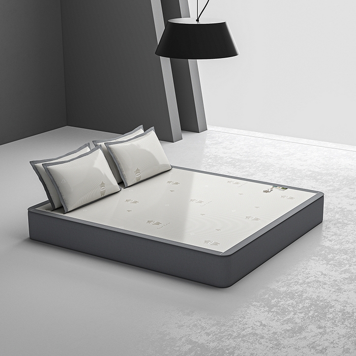 91家纺网 家纺一手货源 找家纺 小牛席业 2026新款【建模风格】双PE高凉感-韩版小熊提花冰丝席席子凉席-床笠款 香槟