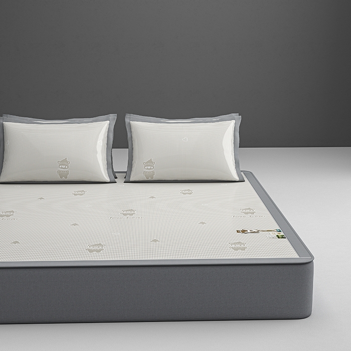 91家纺网 家纺一手货源 找家纺 小牛席业 2026新款【建模风格】双PE高凉感-韩版小熊提花冰丝席席子凉席-床笠款 香槟