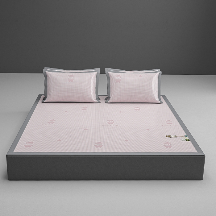 91家纺网 家纺一手货源 找家纺 小牛席业 2026新款【建模风格】双PE高凉感-韩版小熊提花冰丝席席子凉席 粉色