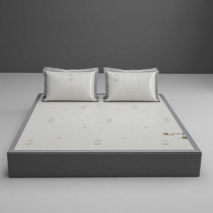 91家纺网 家纺一手货源 找家纺 小牛席业 2026新款【建模风格】双PE高凉感-韩版小熊提花冰丝席席子凉席 香槟