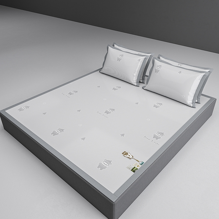 91家纺网 家纺一手货源 找家纺 小牛席业 2026新款【建模风格】双PE高凉感-韩版小熊提花冰丝席席子凉席 灰色