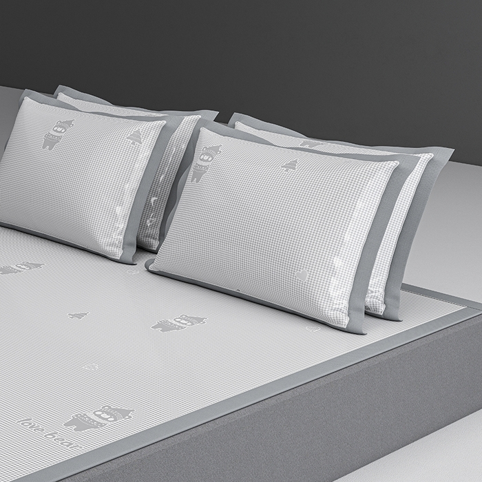 91家纺网 家纺一手货源 找家纺 小牛席业 2026新款【建模风格】双PE高凉感-韩版小熊提花冰丝席席子凉席 灰色