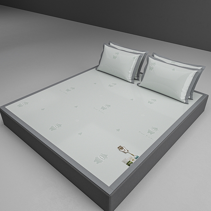 91家纺网 家纺一手货源 找家纺 小牛席业 2026新款【建模风格】双PE高凉感-韩版小熊提花冰丝席席子凉席 抹茶