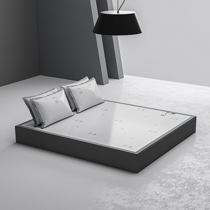 91家纺网 家纺一手货源 找家纺 小牛席业 2026新款【建模风格】双PE高凉感-韩版小熊提花冰丝席席子凉席 灰色