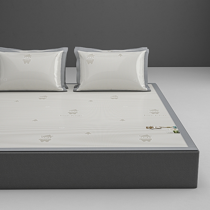 91家纺网 家纺一手货源 找家纺 小牛席业 2026新款【建模风格】双PE高凉感-韩版小熊提花冰丝席席子凉席 香槟