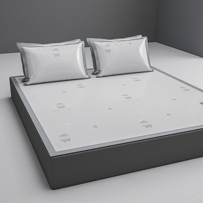 91家纺网 家纺一手货源 找家纺 小牛席业 2026新款【建模风格】双PE高凉感-韩版小熊提花冰丝席席子凉席 灰色