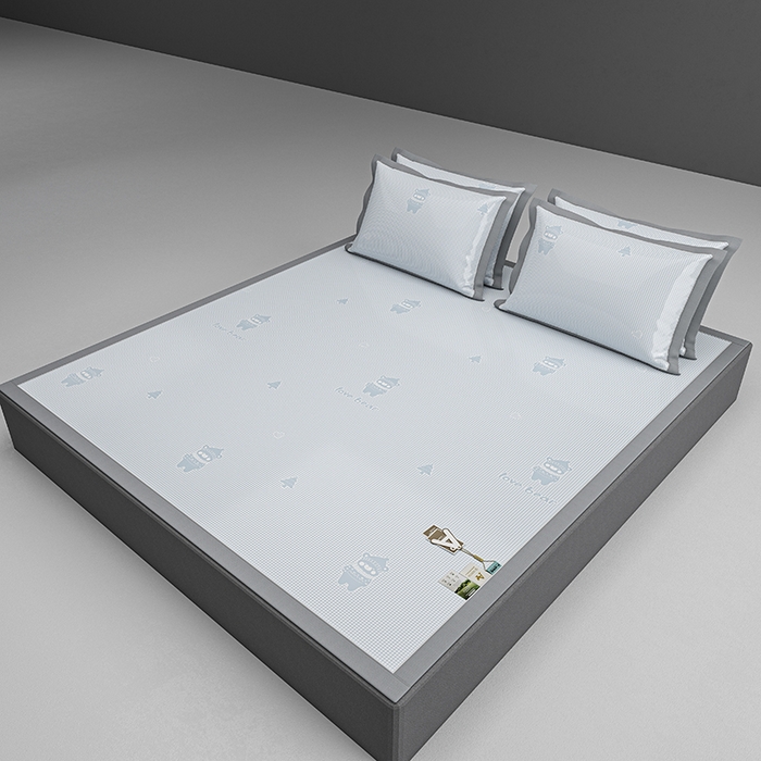 91家纺网 家纺一手货源 找家纺 小牛席业 2026新款【建模风格】双PE高凉感-韩版小熊提花冰丝席席子凉席 蓝色