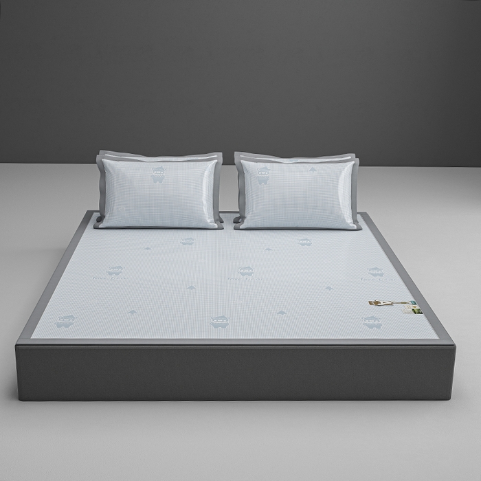 小牛席业 2026新款【建模风格】双PE高凉感-韩版小熊提花冰丝席席子凉席 蓝色