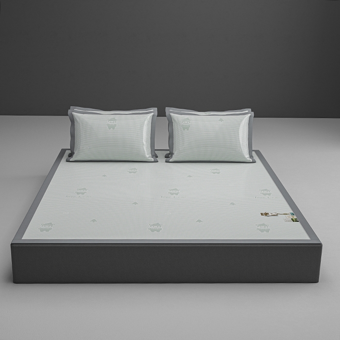 91家纺网 家纺一手货源 找家纺 小牛席业 2026新款【建模风格】双PE高凉感-韩版小熊提花冰丝席席子凉席 抹茶