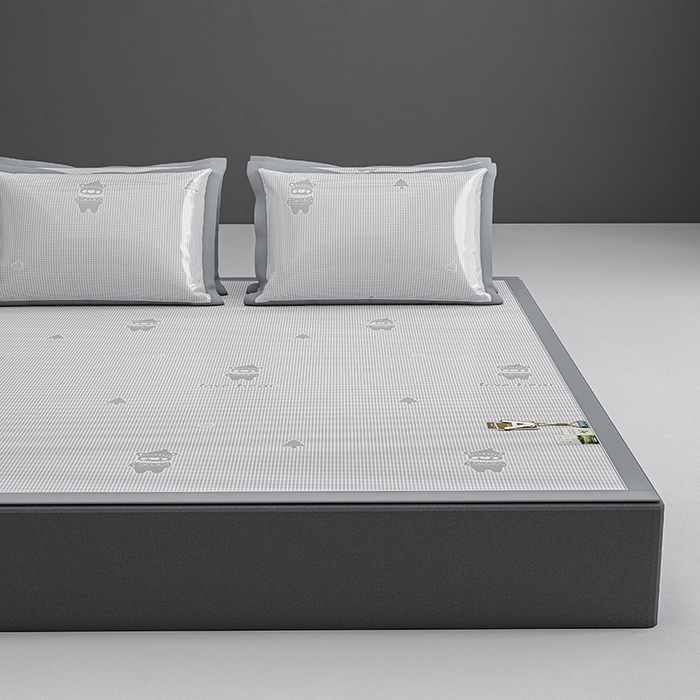 91家纺网 家纺一手货源 找家纺 小牛席业 2026新款【建模风格】双PE高凉感-韩版小熊提花冰丝席席子凉席 灰色