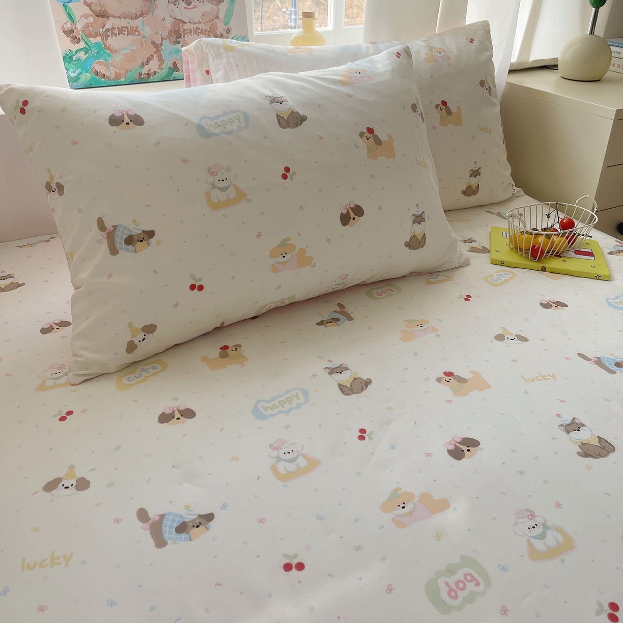 六巷胡同 2026新款40支全棉13070INS卡通全棉单品枕套 汪星人派对