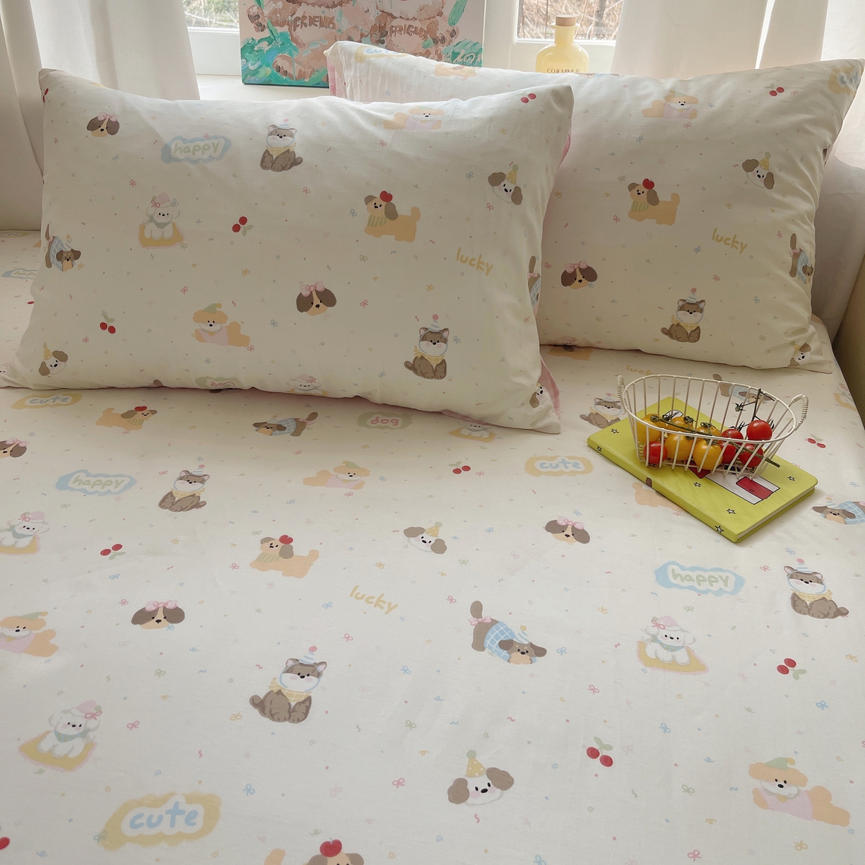 91家纺网 家纺一手货源 找家纺 六巷胡同 2026新款40支全棉13070INS卡通全棉单品枕套 汪星人派对