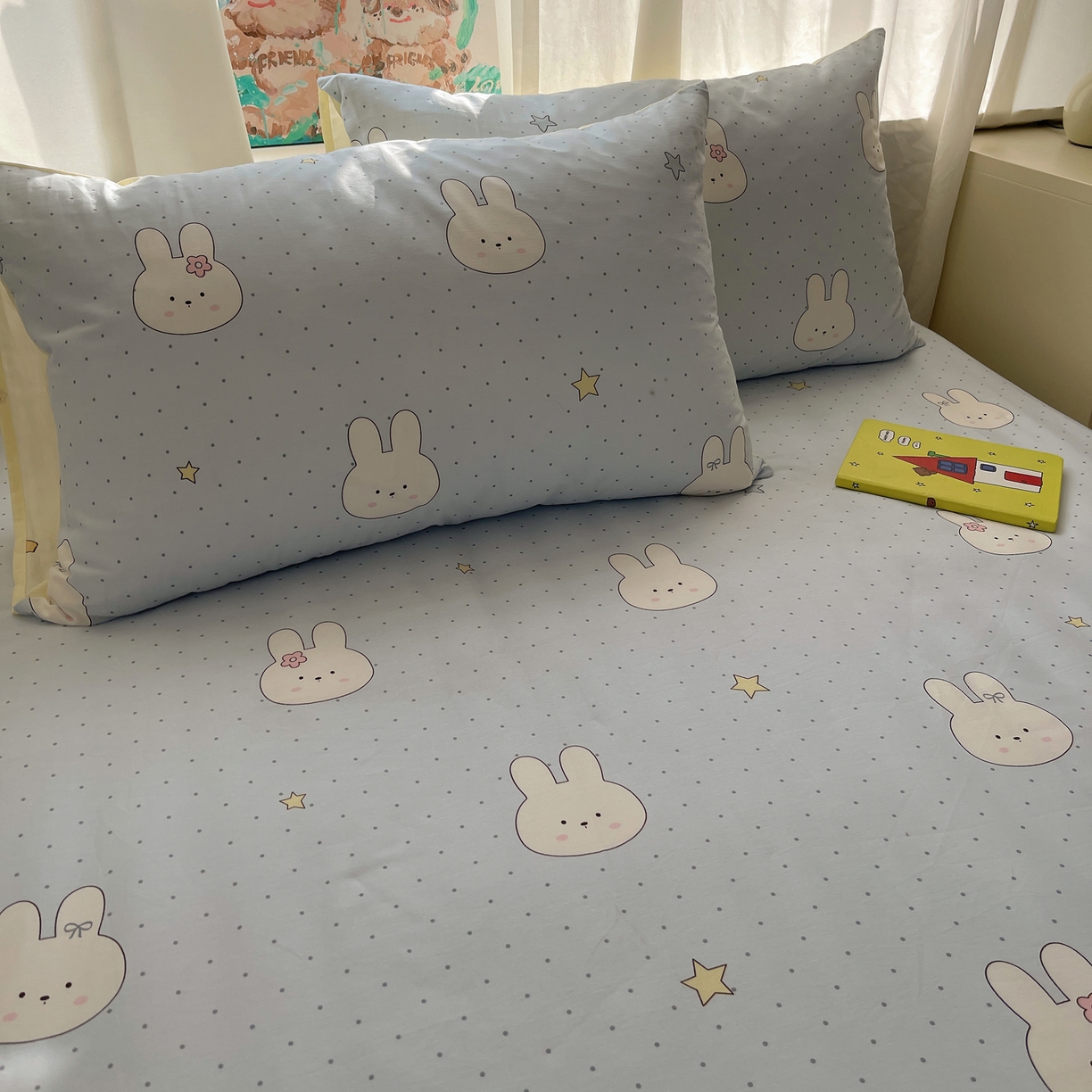 六巷胡同 2026新款40支全棉13070INS卡通全棉单品枕套 蓝调波点兔