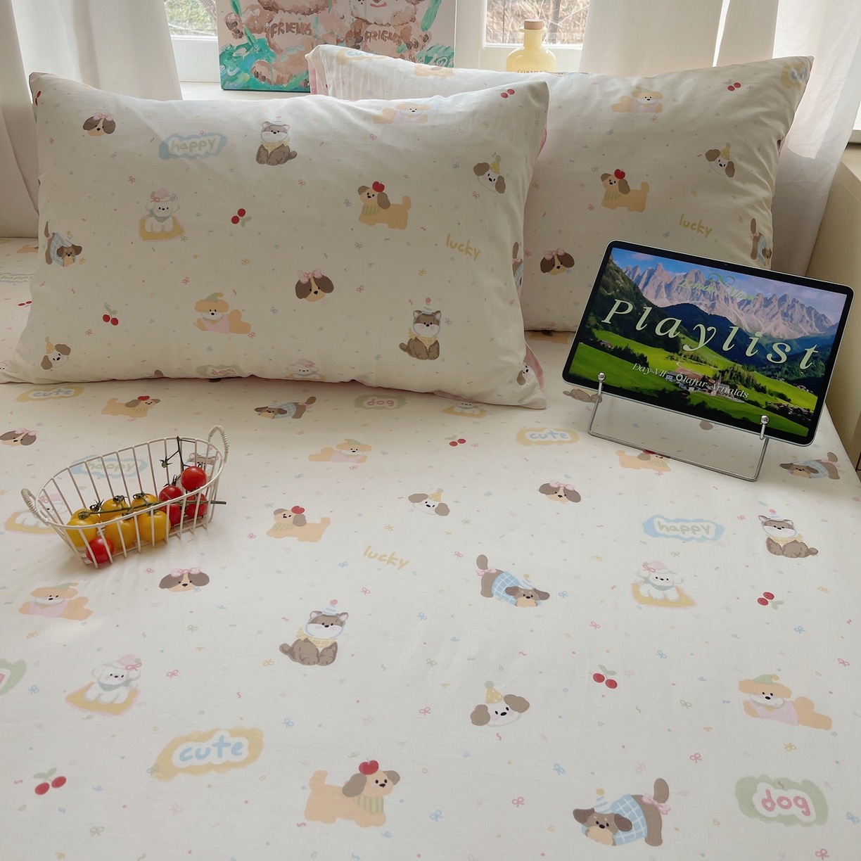 91家纺网 家纺一手货源 找家纺 六巷胡同 2026新款40支全棉13070INS卡通全棉单品枕套 汪星人派对