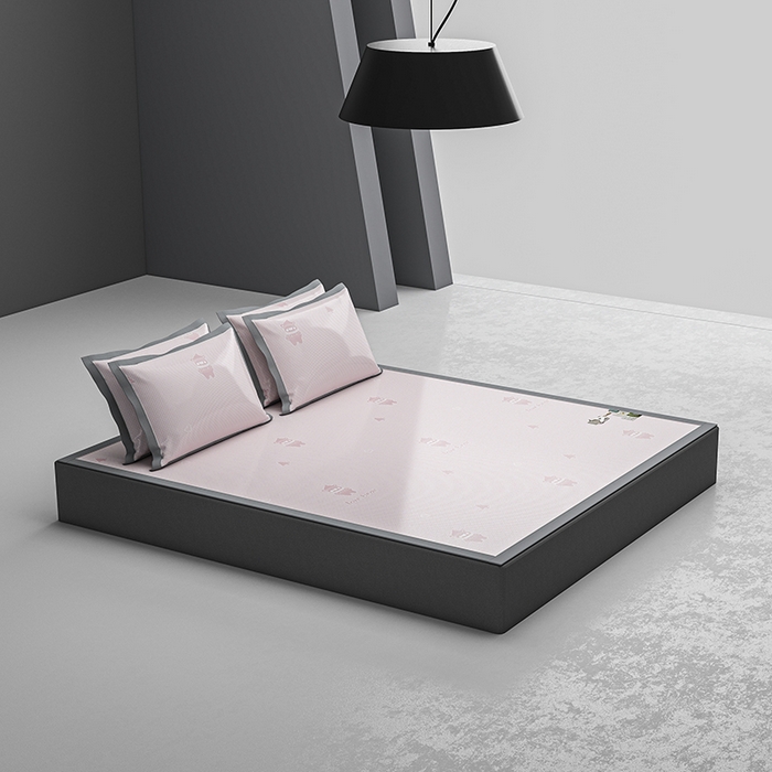 91家纺网 家纺一手货源 找家纺 小牛席业 2026新款【建模风格】双PE高凉感-韩版小熊提花冰丝席席子凉席 粉色