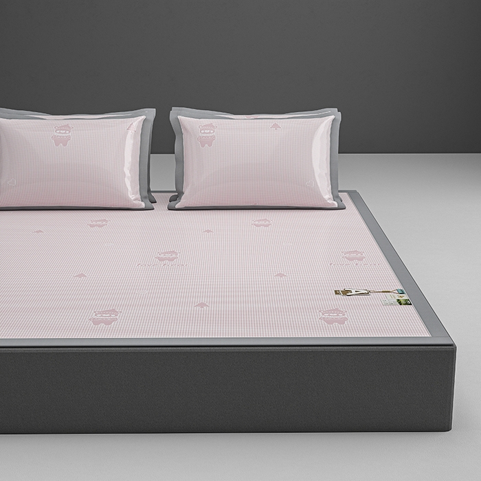 91家纺网 家纺一手货源 找家纺 小牛席业 2026新款【建模风格】双PE高凉感-韩版小熊提花冰丝席席子凉席 粉色