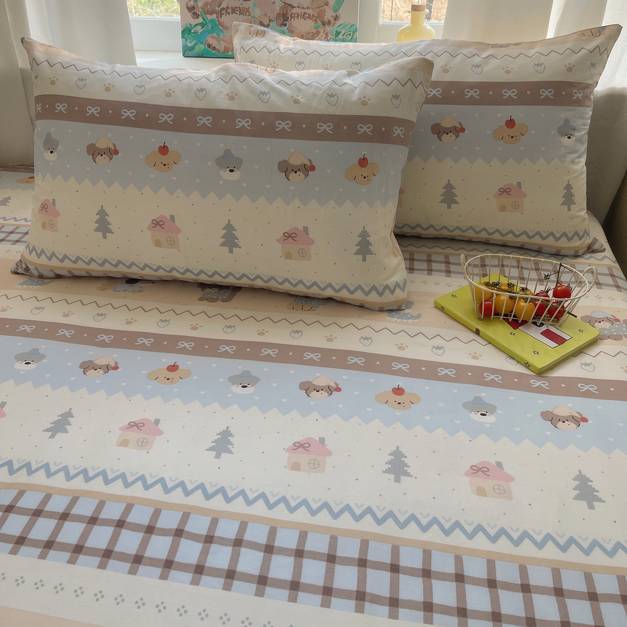 91家纺网 家纺一手货源 找家纺 六巷胡同 2026新款40支全棉13070INS卡通全棉单品枕套 费尔岛狗狗