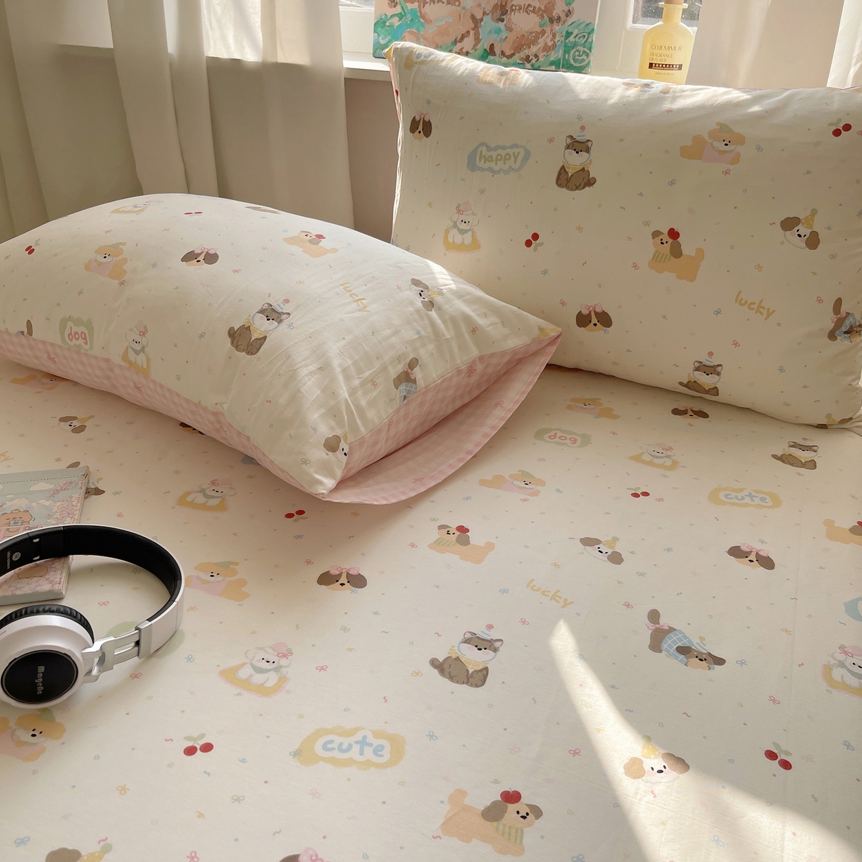 91家纺网 家纺一手货源 找家纺 六巷胡同 2026新款40支全棉13070INS卡通全棉单品枕套 汪星人派对