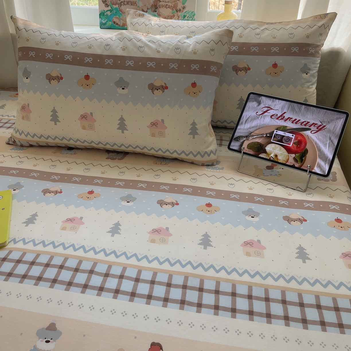 91家纺网 家纺一手货源 找家纺 六巷胡同 2026新款40支全棉13070INS卡通全棉单品枕套 费尔岛狗狗