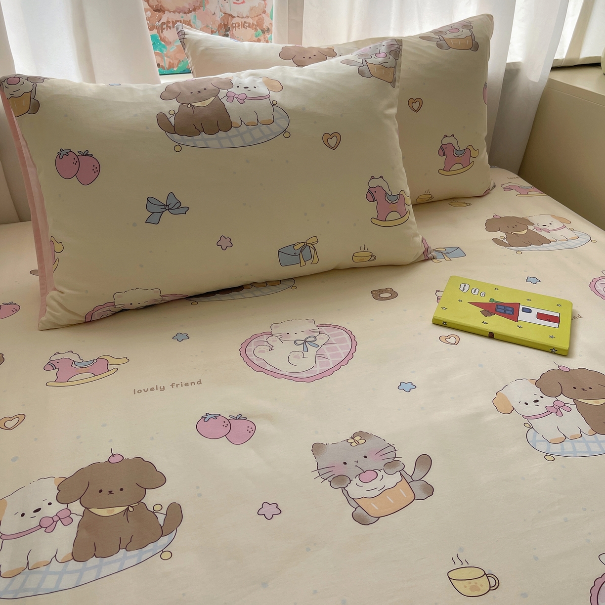 六巷胡同 2026新款40支全棉13070INS卡通全棉单品枕套 狗狗轰趴记