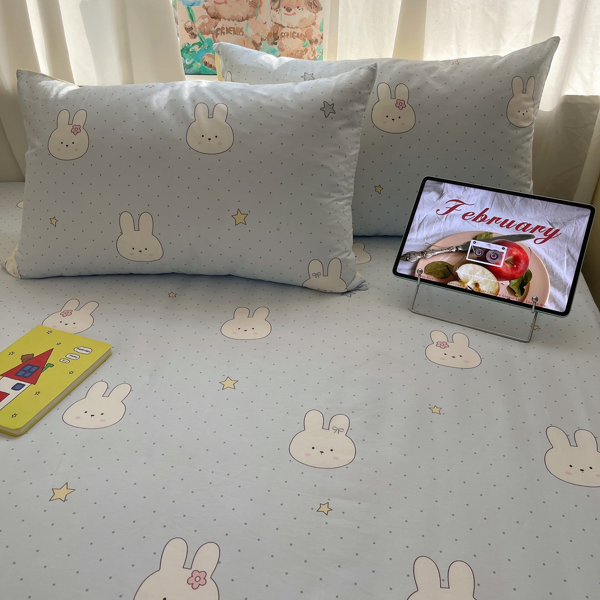 91家纺网 家纺一手货源 找家纺 六巷胡同 2026新款40支全棉13070INS卡通全棉单品枕套 蓝调波点兔