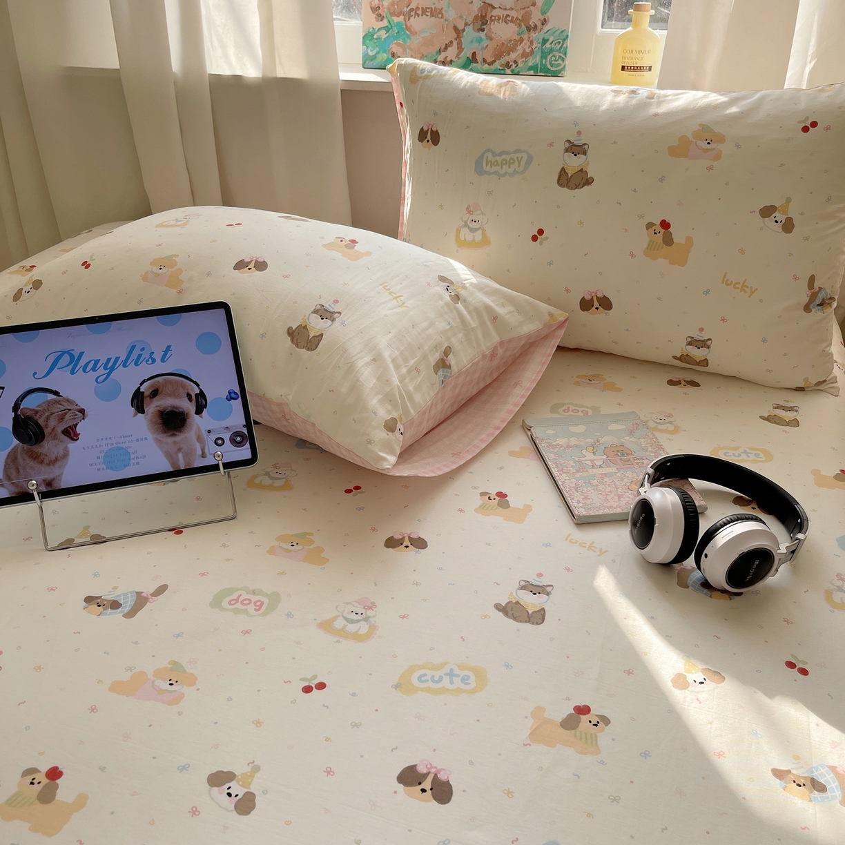 91家纺网 家纺一手货源 找家纺 六巷胡同 2026新款40支全棉13070INS卡通全棉单品枕套 汪星人派对