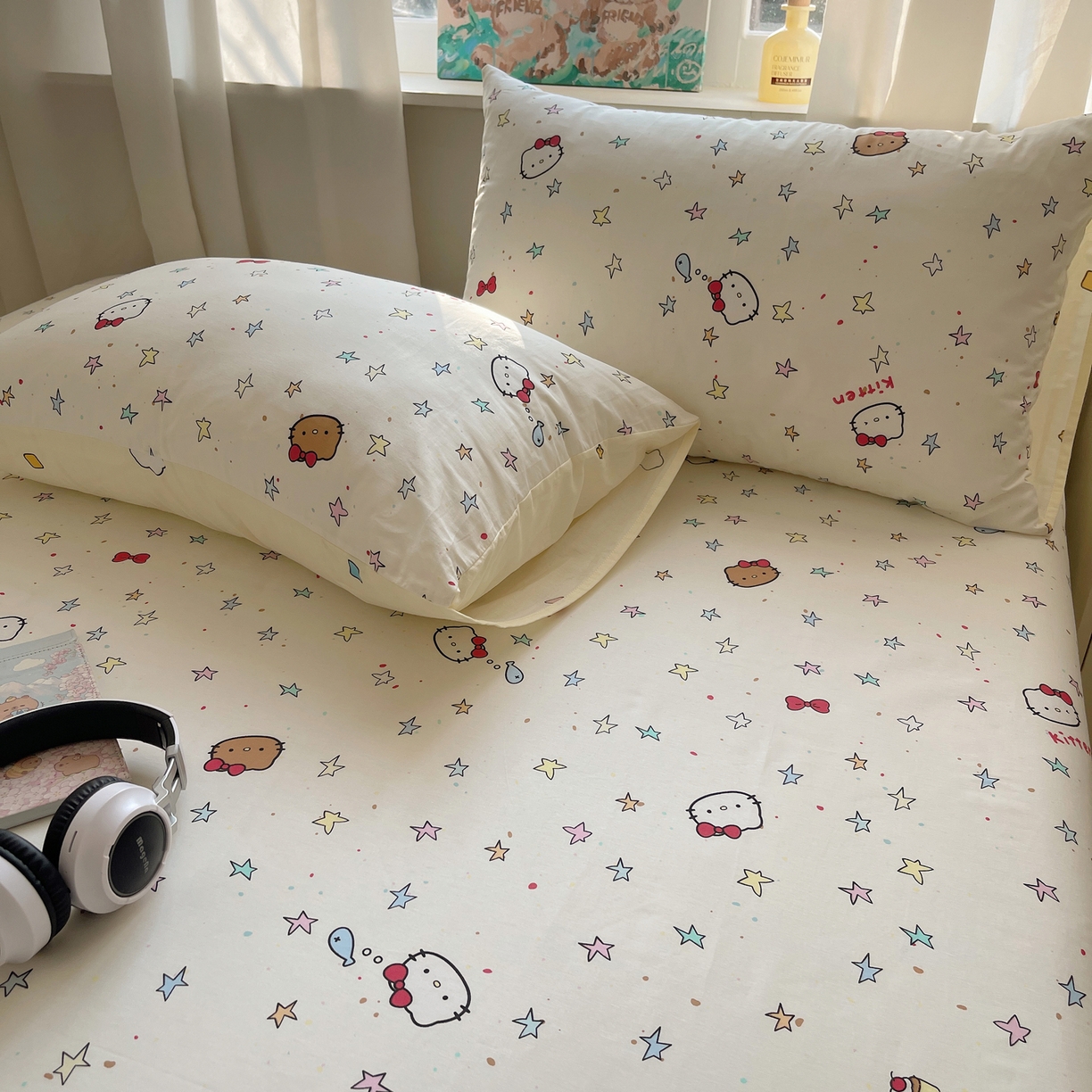 91家纺网 家纺一手货源 找家纺 六巷胡同 2026新款40支全棉13070INS卡通全棉单品枕套 星星萝莉猫