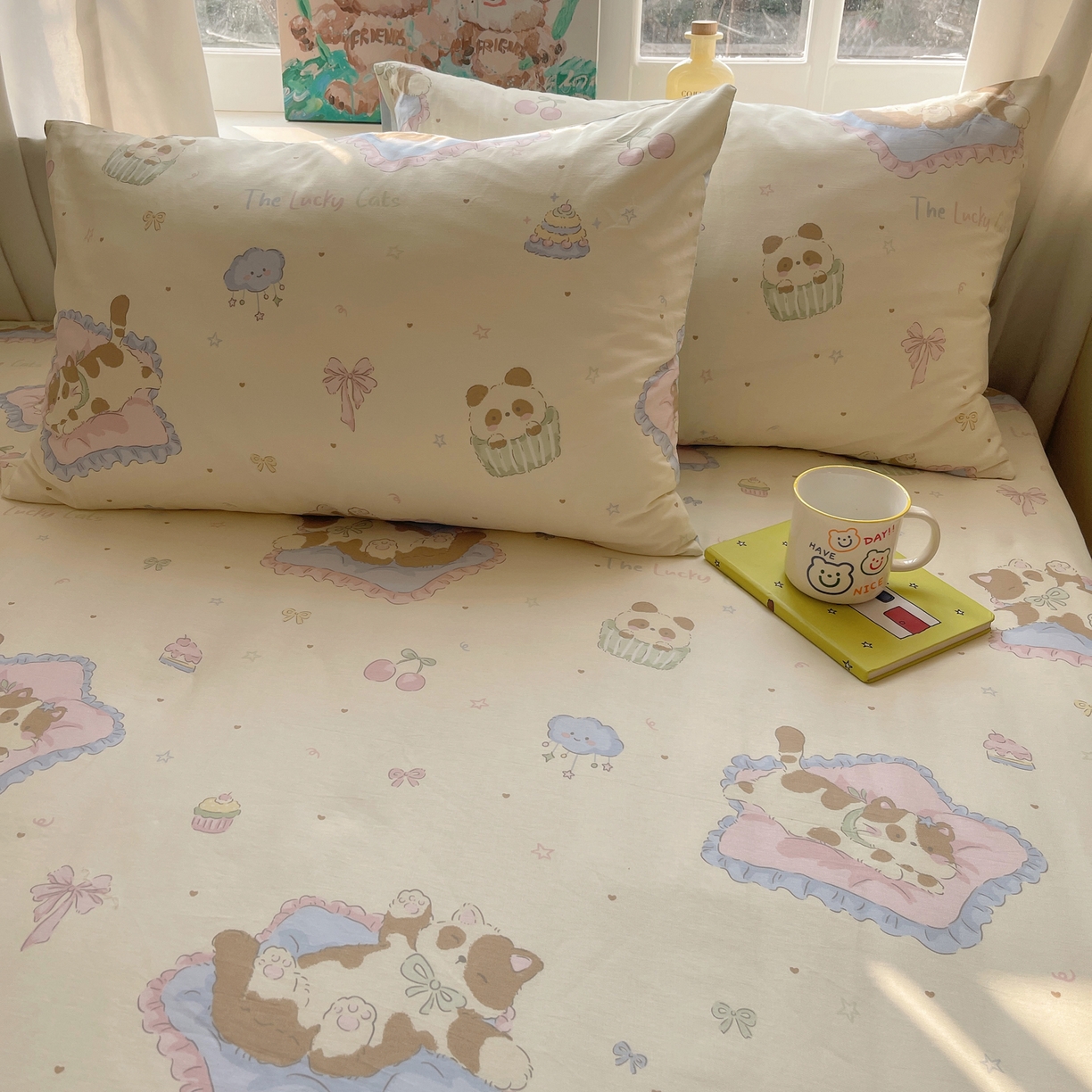 91家纺网 家纺一手货源 找家纺 六巷胡同 2026新款40支全棉13070INS卡通全棉单品枕套 慵懒猫咪崽