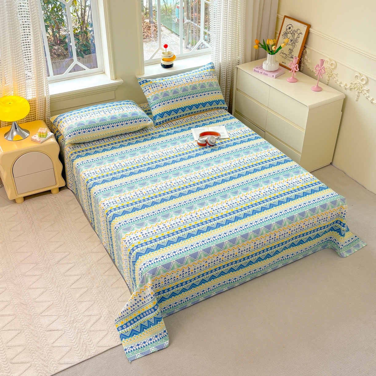 91家纺网 家纺一手货源 找家纺 青泽家纺 2025新款原棉标老粗布系列床单三件套 追梦