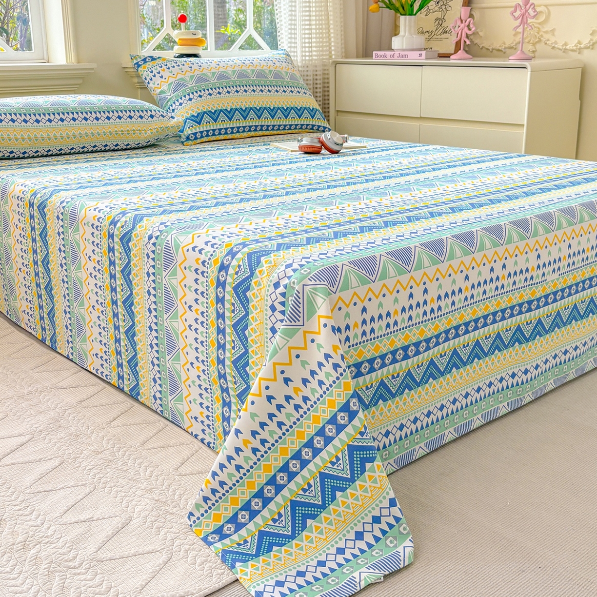 91家纺网 家纺一手货源 找家纺 青泽家纺 2025新款原棉标老粗布系列床单三件套 追梦