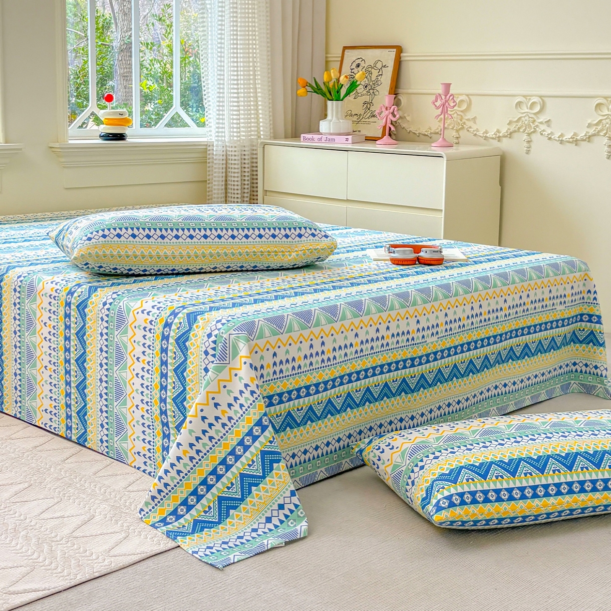 91家纺网 家纺一手货源 找家纺 青泽家纺 2025新款原棉标老粗布系列床单三件套 追梦