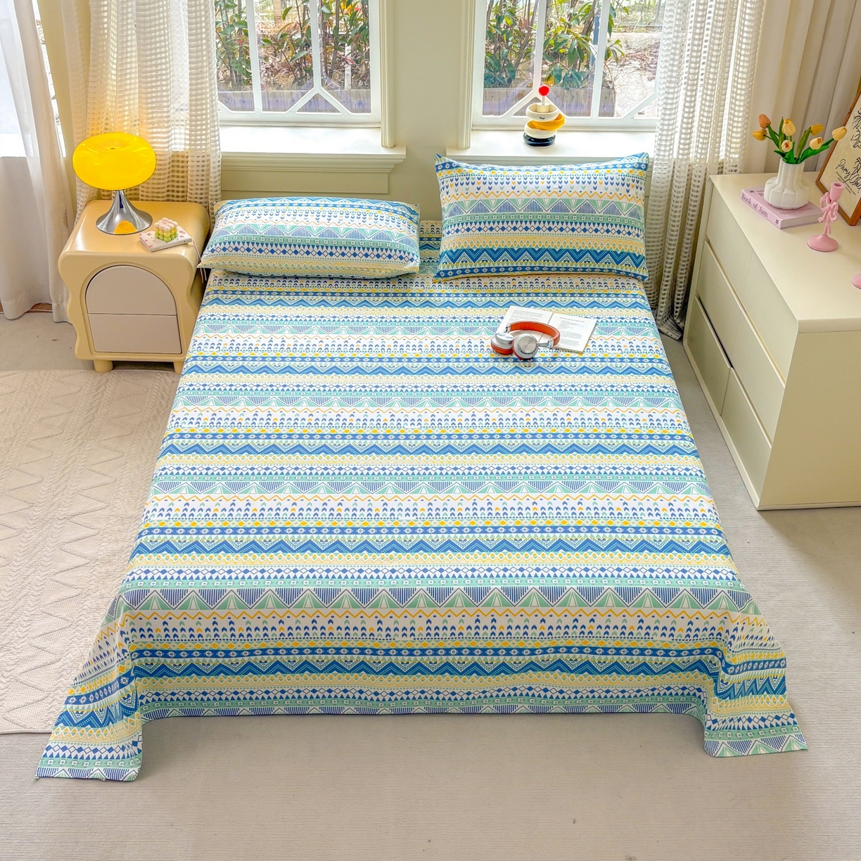 91家纺网 家纺一手货源 找家纺 青泽家纺 2025新款原棉标老粗布系列床单三件套 追梦