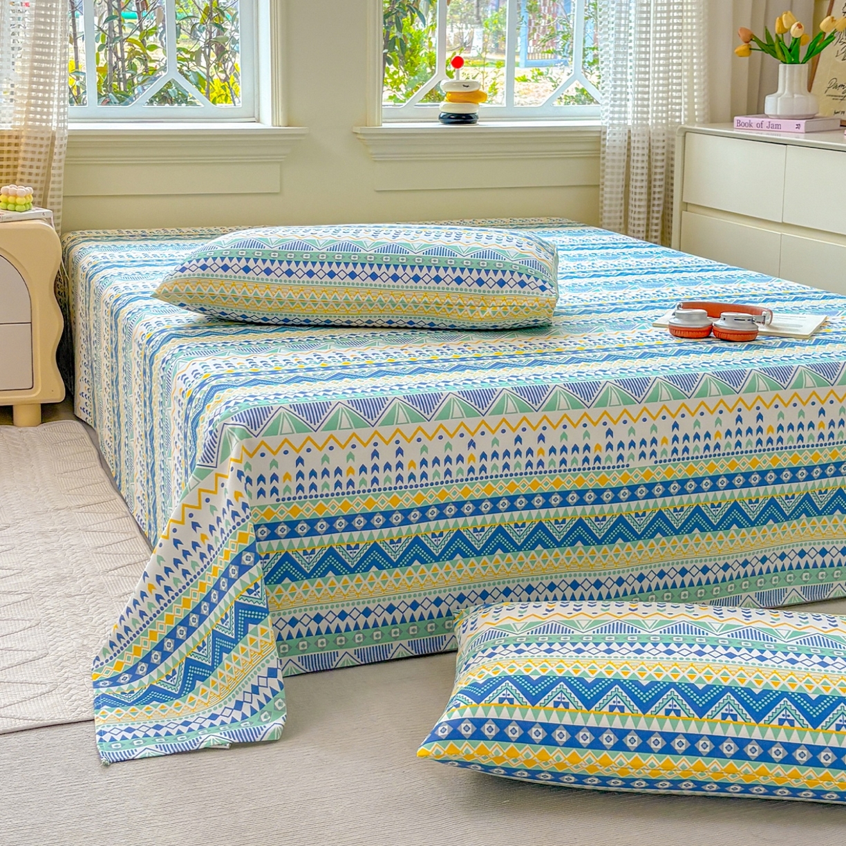 91家纺网 家纺一手货源 找家纺 青泽家纺 2025新款原棉标老粗布系列床单三件套 追梦